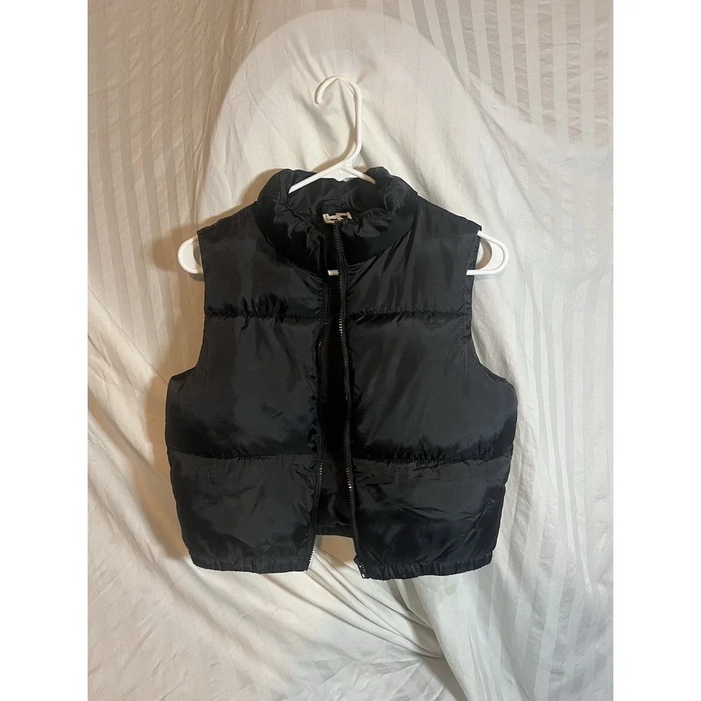 Self Esteem Kids Black Puffer Vest Sleeveless Quilted Zip Up Mock Neck Large